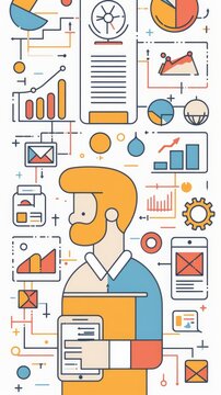 Flat line design illustration concept of software development and coding.