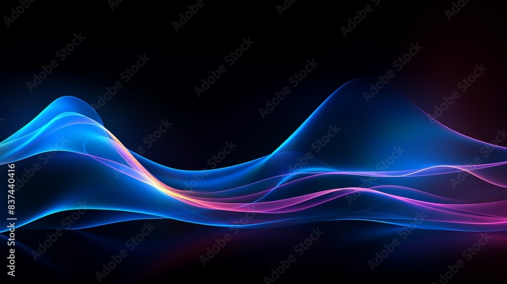 Poster abstract wave lines with blue and red gradient on a black background, perfect for modern design and 