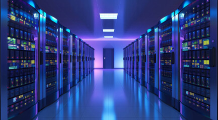 Fototapeta premium Cloud services concept and server farm supporting cloud applications for enterprise clients