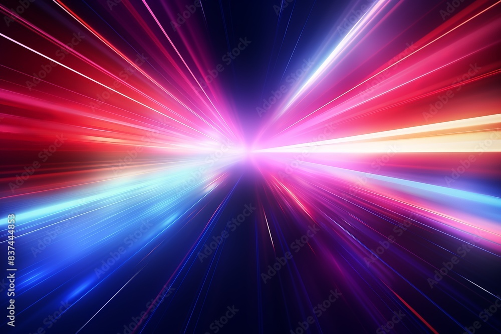 Poster vibrant multicolored light beams radiate outward, creating a dynamic and energetic visual effect aga