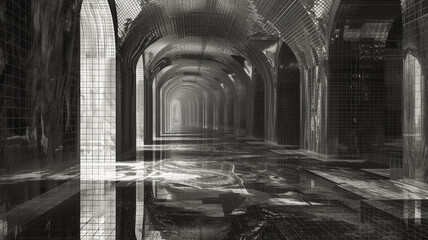 Pixelated echoes of time travel in a modern marble mosaic, blending historical elements with...