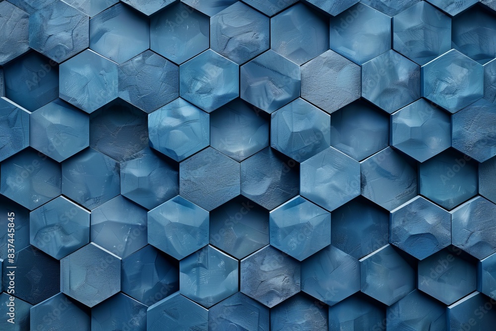Poster abstract blue hexagonal pattern with 3d effect, perfect for backgrounds, wallpapers, and design elem