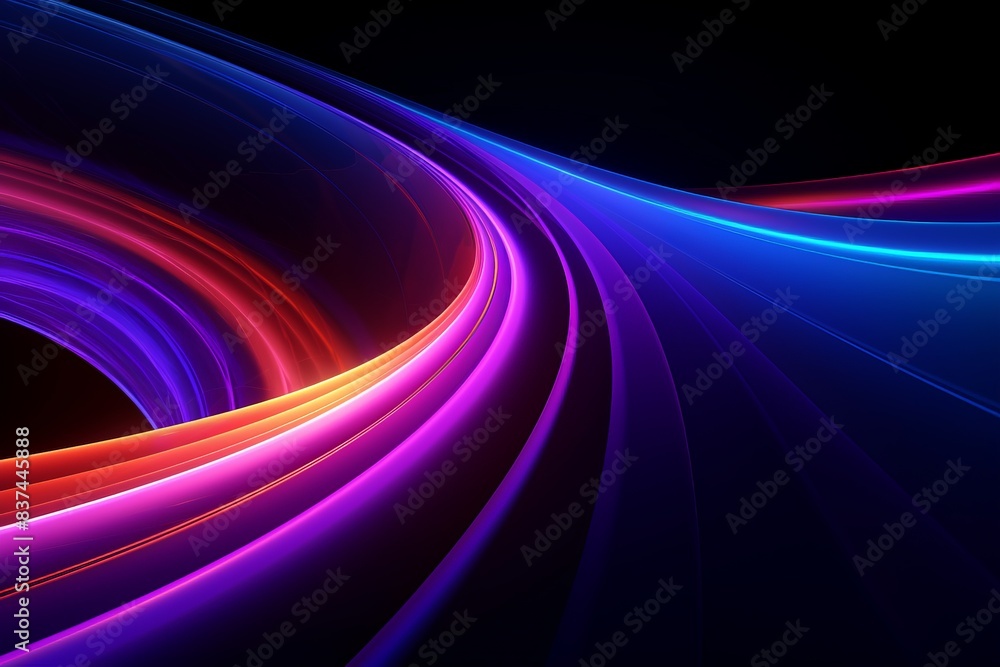 Poster abstract colorful light trails on a dark background, featuring dynamic curves and vivid neon hues cr
