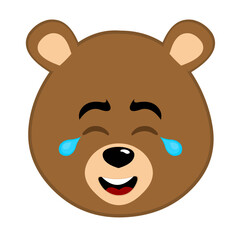 vector illustration face brown bear grizzly cartoon, with a happy expression and tears of joy