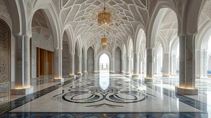 Fototapeta premium Symmetrical precision defines a contemporary marble mosaic, elevating interior roof designs to a state of architectural artistry.