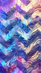 Obraz premium Iridescent Chevron Pattern with Pastel Colors. Abstract iridescent chevron pattern featuring holographic effects in vibrant pastel colors, creating a dynamic and modern design.