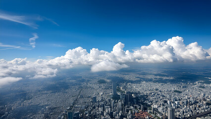 Obraz premium 空 雲 cloud sunny sky 夏の青空 積乱雲 東京の上空 航空写真