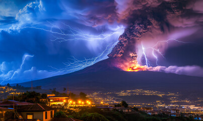 AI-generated illustration of Lightning strikes Mount Etna in Italy, creating a dramatic scene