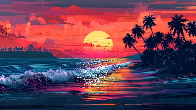sunset beach on summer video background looping 4k