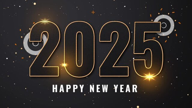 Animation of lettering text happy new year 2025 with page curl and fireworks