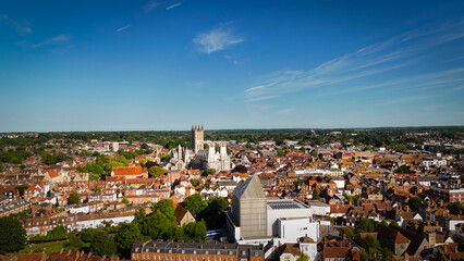 Fototapeta premium Flight over the historic city centre of Canterbury United Kingdom - aerial drone photography
