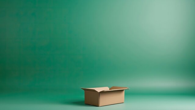 cardboard box on green background indicating packaging, shipping, and storage - Powered by Adobe
