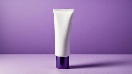 Plain white cosmetic tube on a purple background, perfect for beauty product presentations
