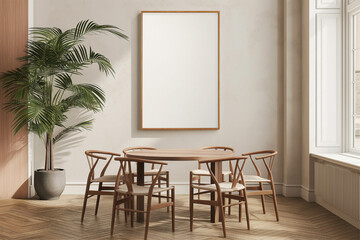 Modern Japandi Living Room Interior with Vertical A0 Frame Mockup