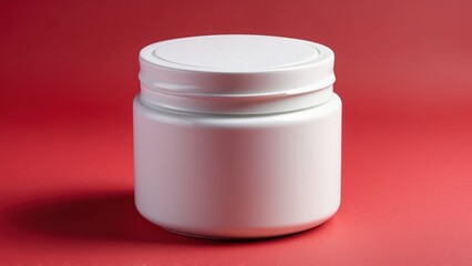 Plain white cosmetic jar on a red background, no text, ideal for beauty product ads