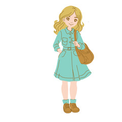 girl with a bag go to study