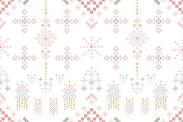 Geometric ethnic oriental seamless pattern traditional Design for background, carpet, wallpaper, clothing, wrapping, Batik, fabric, vector, illustration, boho embroidery style.