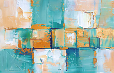 Modern teal and gold abstract art. Vibrant painting design.