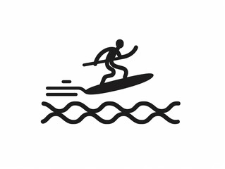 Naklejka premium Line art icon illustration of a surfer riding a wave