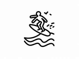 Obraz premium Line art icon illustration of a surfer riding a wave
