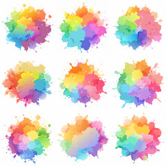 Splash of paints. Blobs. Paint splatter colourful set. Splashing spots effect shape. Multicolored splash paintbrush liquid. Painting - activity. Vector splash of paints isolated on white background.