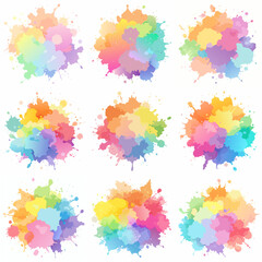 Splash of paints. Blobs. Paint splatter colourful set. Splashing spots effect shape. Multicolored splash paintbrush liquid. Painting - activity. Vector splash of paints isolated on white background.