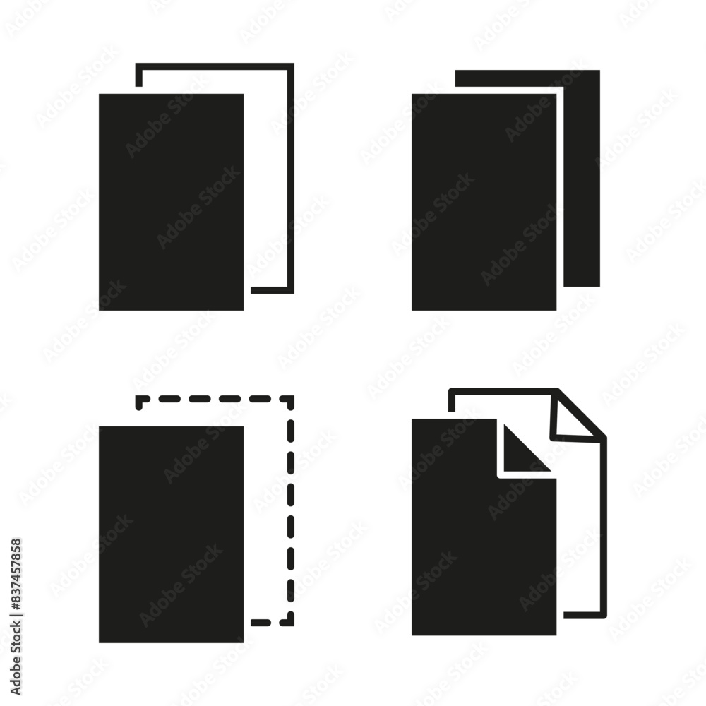 Aufkleber document icon set. simple vector graphics. black and white designs. minimalistic file symbols.