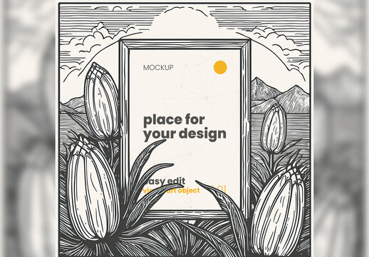 Poster Frame Mockup Engraved Art Style 08 Generative Ai