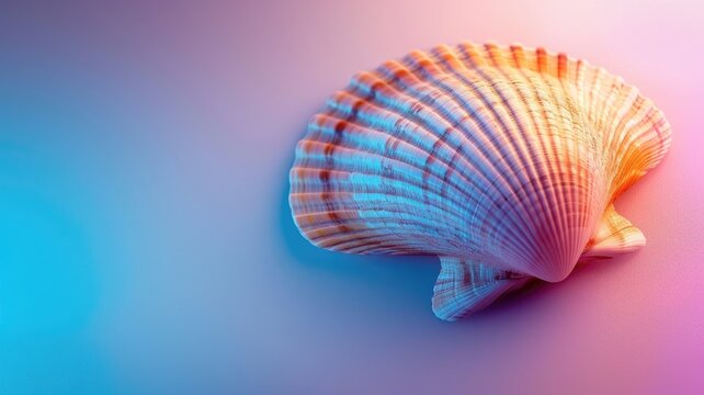 Vibrant seashell on colorful background with gradient light