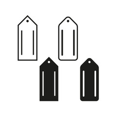 Blank tag icons. Black and white. Simple label shapes. Modern vector symbols.