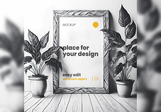 Poster Frame Mockup illustrated digital scene 07 Generative Ai