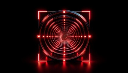 Glowing Red Neon Squares in Spiral Tunnel