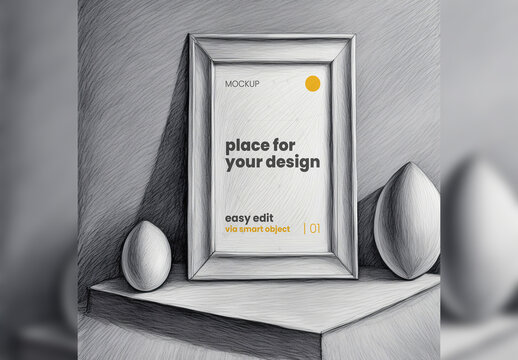 Poster Frame Mockup illustrated graphite pencil eggs Generative Ai