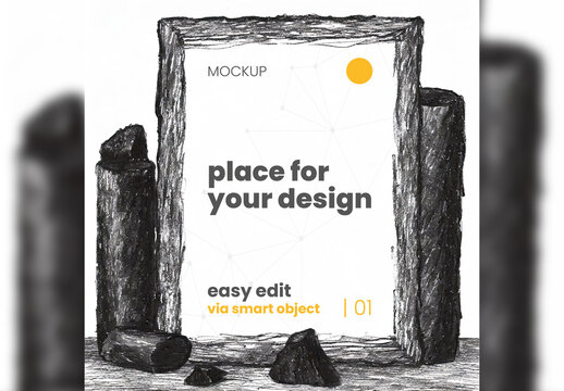Poster Frame Mockup illustrated ink carbon graphite style Generative Ai