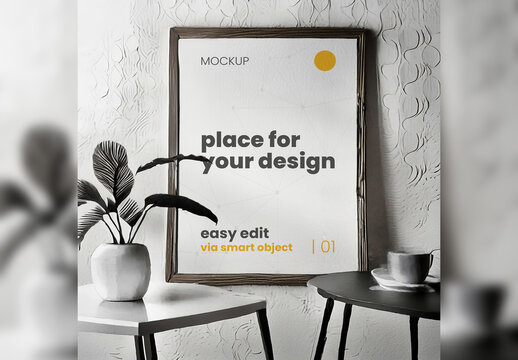 Poster Frame Mockup illustrated ink style 04 Generative Ai
