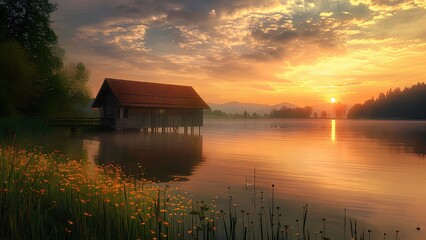 Fototapeta premium sunset on the lake