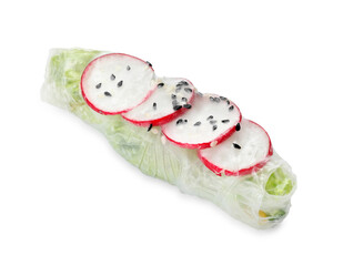 Delicious spring roll wrapped in rice paper isolated on white
