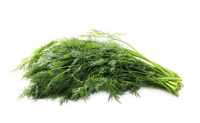 Fresh green dill branches isolated on white, above view