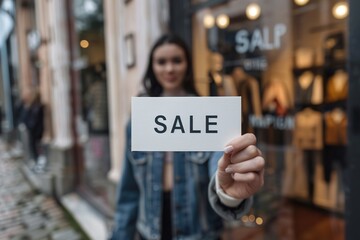 Fototapeta premium people holding sale sign