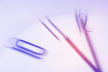 Closeup view of clock, motion blur effect. Time concept