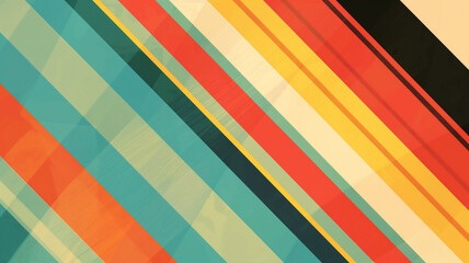 Abstract art with diagonal stripes in muted colors like teal, yellow, red, and beige, creating a subtle, layered visual effect on a smooth background.