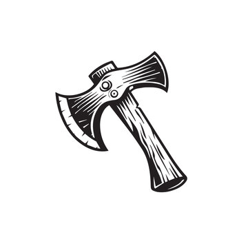 recommend clip art: Axe in cartoon, doodle style . Image for t-shirt, web, mobile apps and ui. Isolated 2d vector illustration in logo, icon, sketch style, Eps 10, black and white. AI Generative