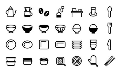 お皿など食器のベクターアイコンセット
