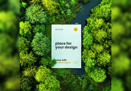 Poster Frame Mockup between plant leafs trees forest 01 Generative Ai