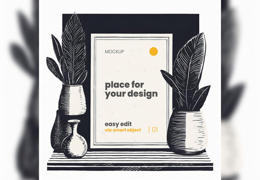 Poster Frame Mockup Engraved Art Style 02 Generative Ai