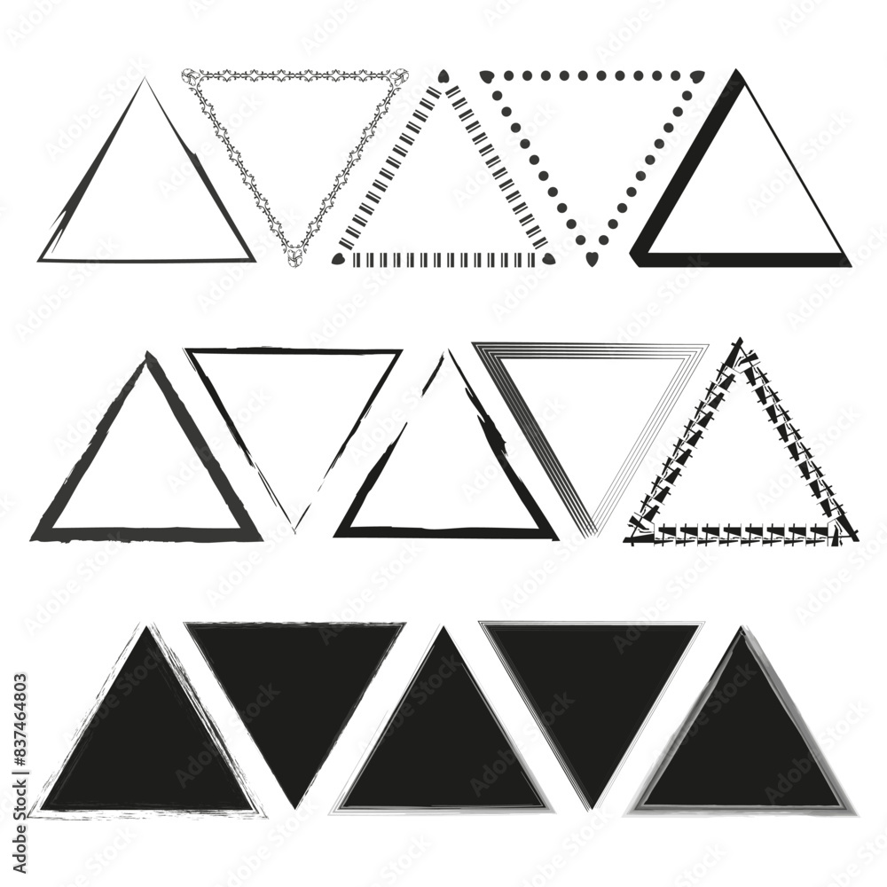 Poster set of decorative triangle frames in black and white. abstract and geometric design.