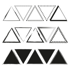 Set of decorative triangle frames in black and white. Abstract and geometric design.
