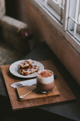 Ice chocolate with waffles icing