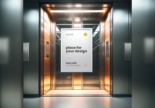 Poster Frame Image Mockup inside Metalic Elevator 02 Generative Ai