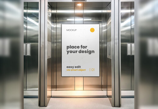 Poster Frame Image Mockup inside Metalic Elevator 03 Generative Ai
